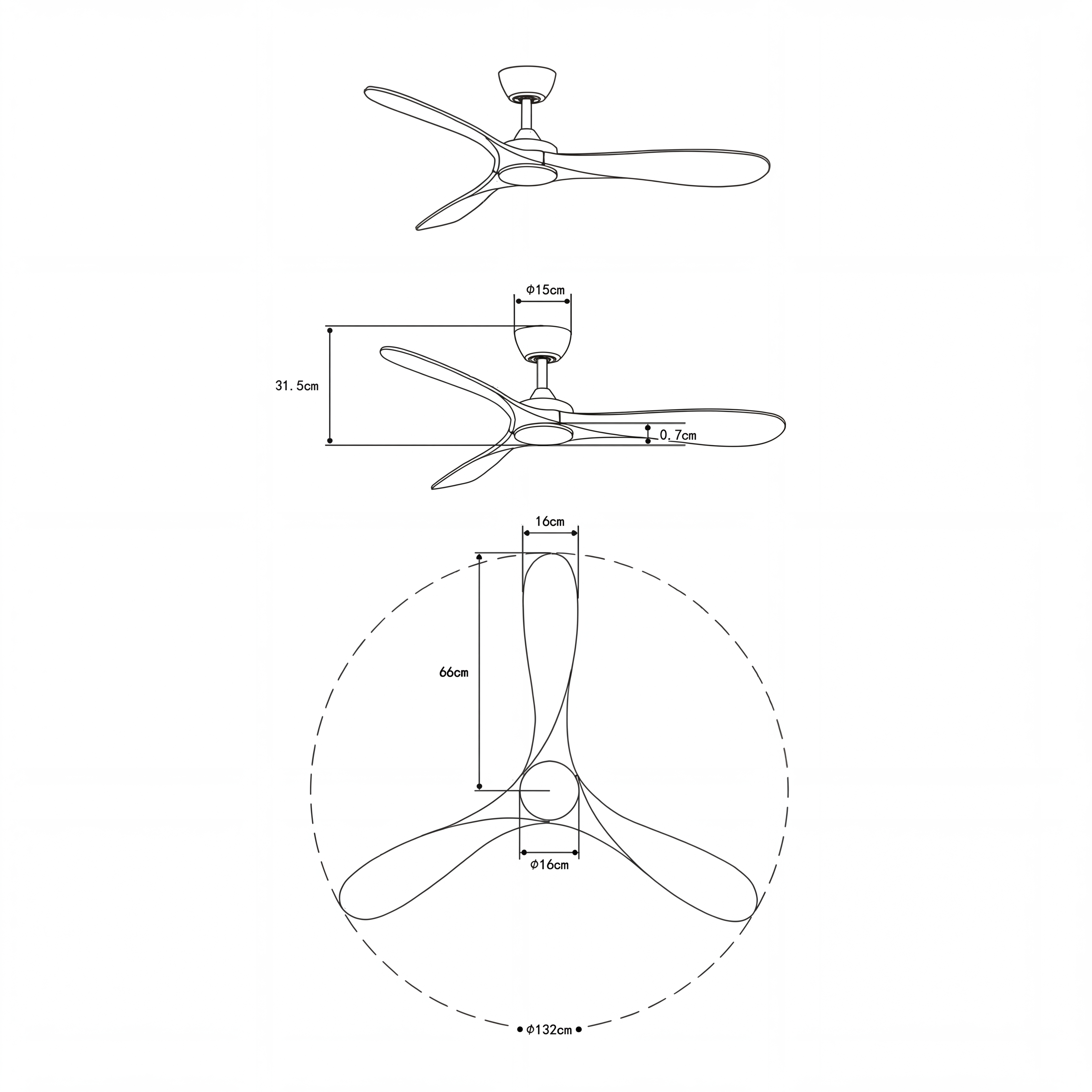 Boreal 132 cm Ceiling Fan (10–25 m²) – 3 ABS Blades