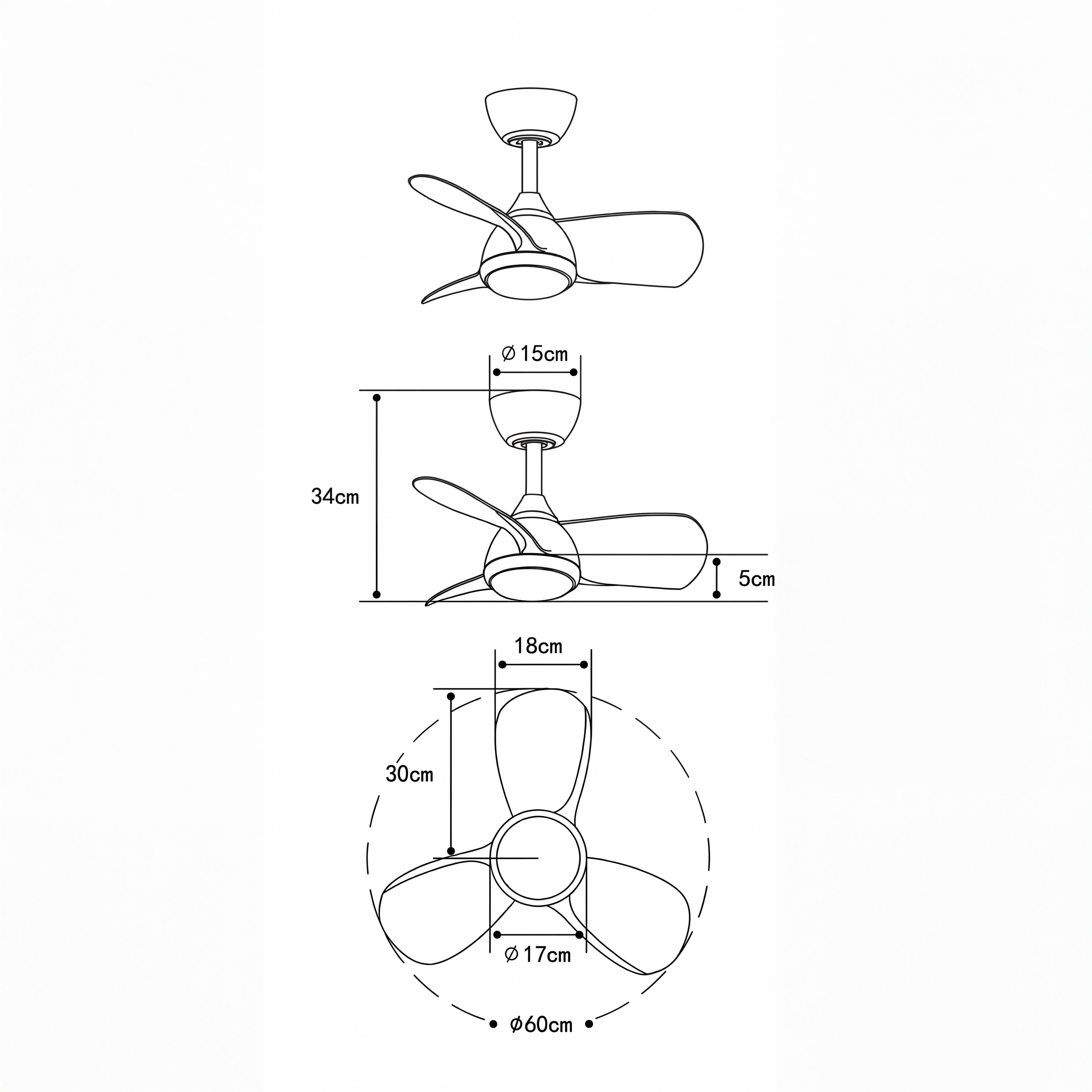 Veleo 60 cm Ceiling Fan (<8 m²) – 3 ABS Blades