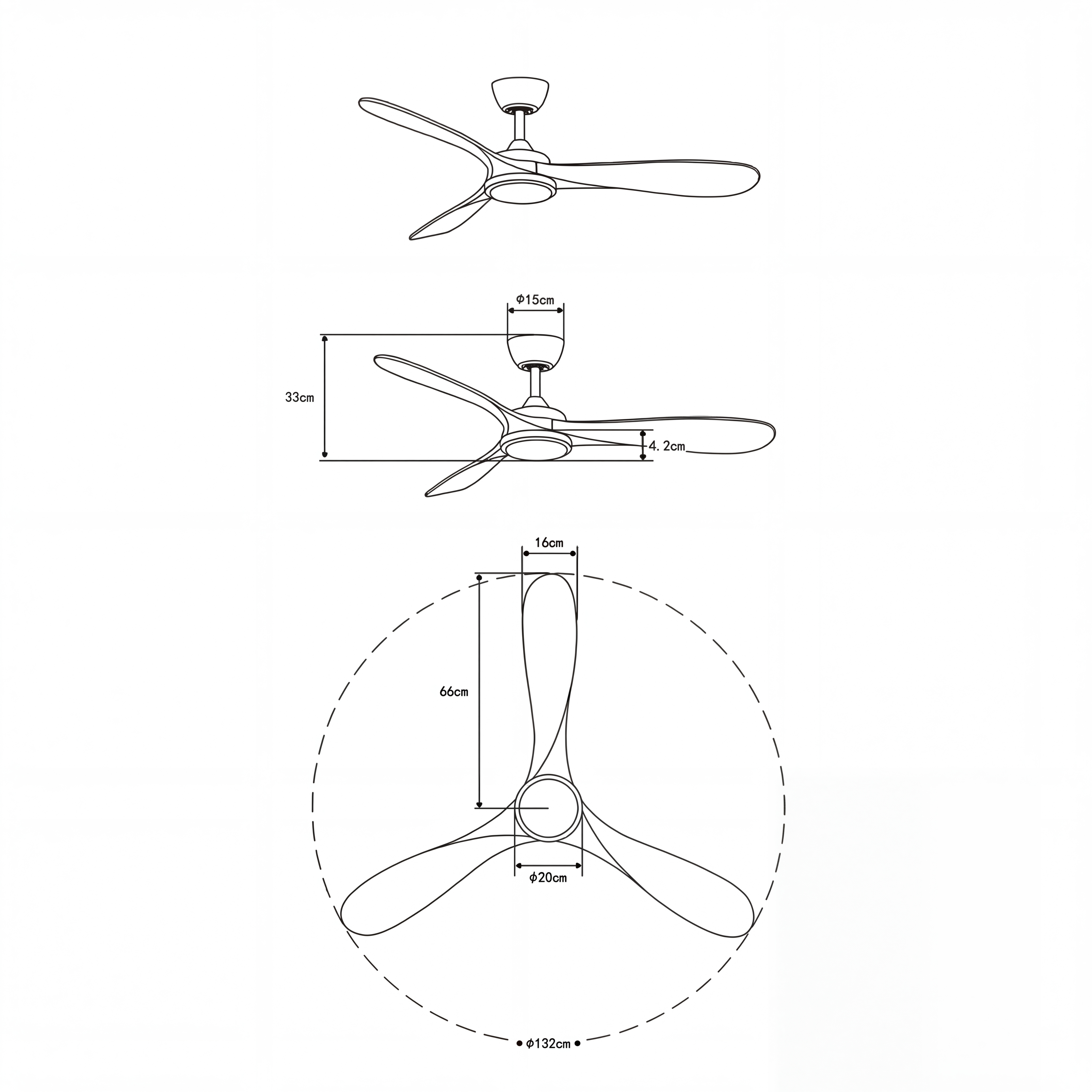 Boreal 132 cm Ceiling Fan (10–25 m²) – 3 ABS Blades